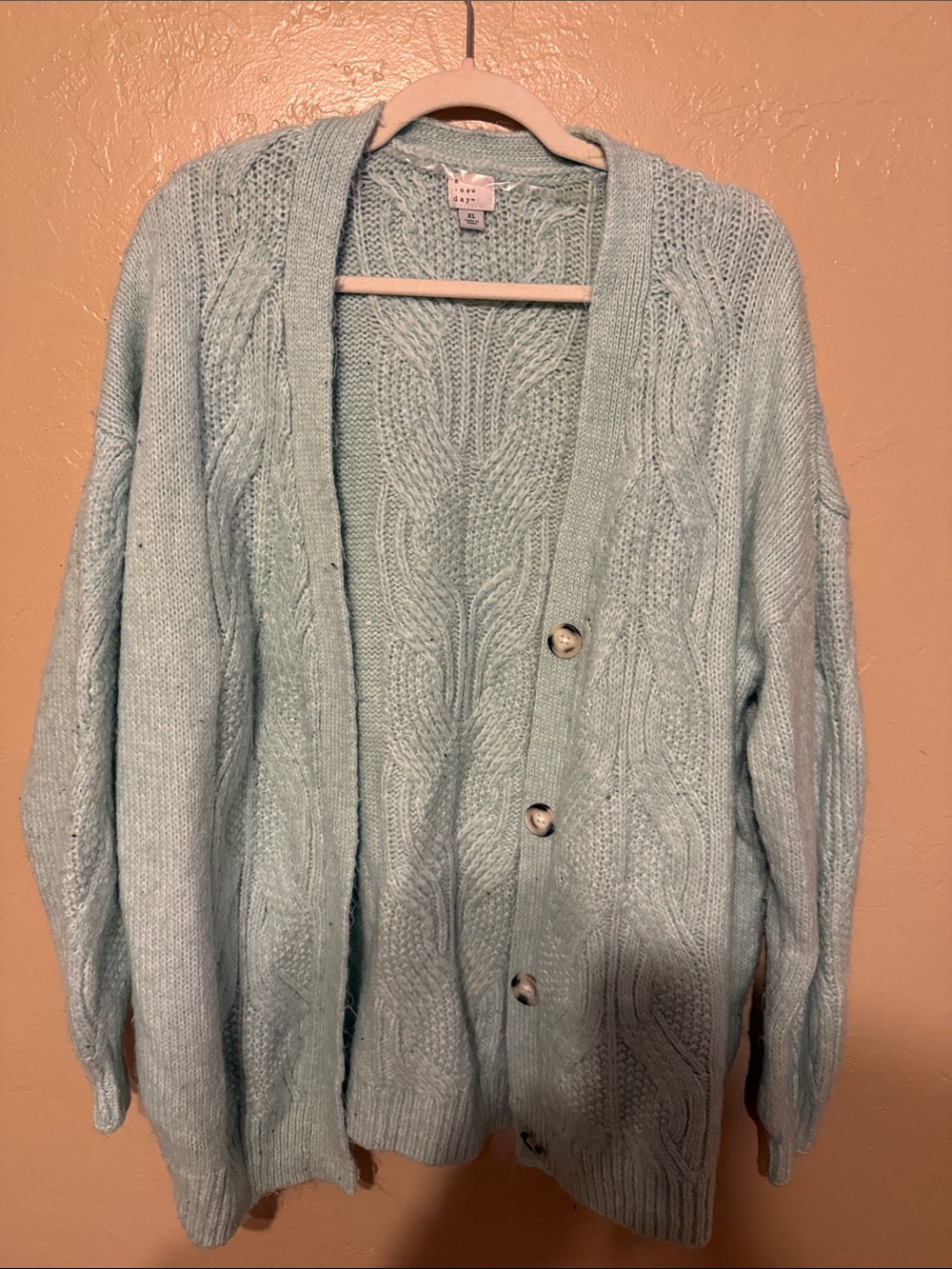 a new day mint Blue Cable Knit Button-Front Cardigan